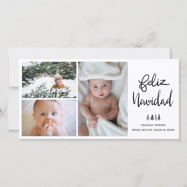 Cartes Pour Fêtes Annuelles Feliz Navidad | Script manuscrit photo de vacances (Devant)