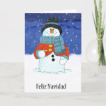 Cartes Pour Fêtes Annuelles Feliz Navidad Snowman Bonnes Fêtes<br><div class="desc">Feliz Navidad Snowman Bonnes Fêtes peinture aquarelle</div>