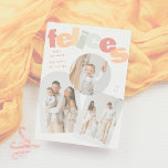 Cartes Pour Fêtes Annuelles Feliz Navidad Spanish Christmas Photo Collage<br><div class="desc">Cartes photos de Noël modernes avec le mot "Felices" en typographie audacieuse et se chevauchant pour un look amusant et ludique. Le devant comprend trois photos personnalisées, un arc, un cercle et un rectangle, ainsi que ‘Feliz Navidad’, votre nom de famille, et l'année affichée entre les images. Les couleurs sont...</div>