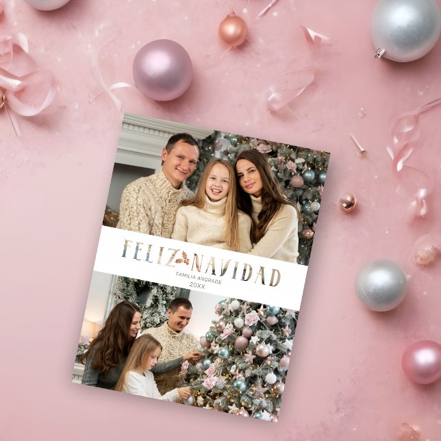 Cartes Pour Fêtes Annuelles Feliz Navidad Spanish Cut Paper Effet Photo (Spanish 2 Photos Collage Christmas Holidays Postcard.)