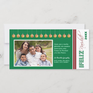 Cartes Pour Fêtes Annuelles Feliz Navidad Spanish Holiday Photocard (vert)