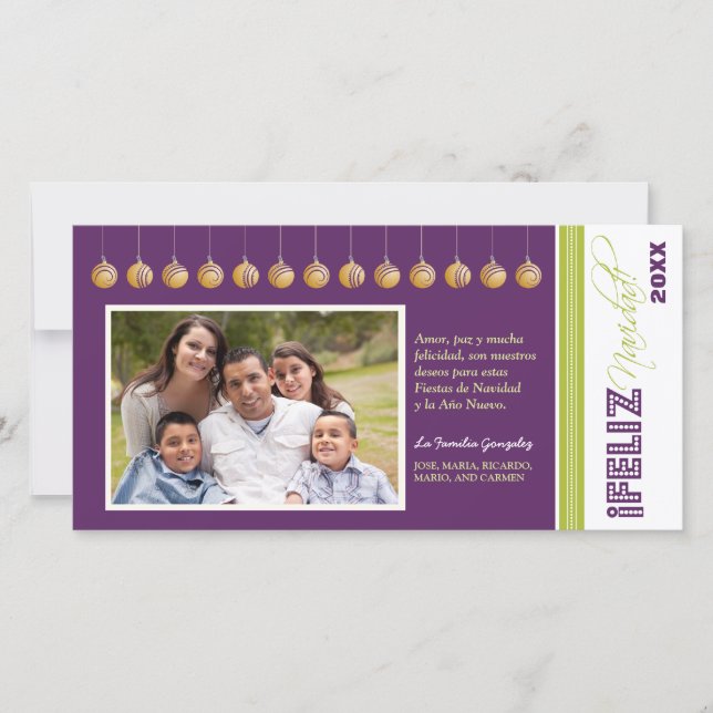 Cartes Pour Fêtes Annuelles Feliz Navidad Spanish Holiday Photocard (violet) (Devant)