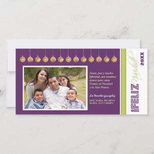 Cartes Pour Fêtes Annuelles Feliz Navidad Spanish Holiday Photocard (violet)