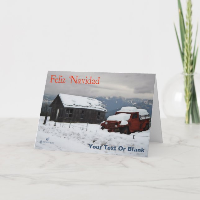 Cartes Pour Fêtes Annuelles Feliz Navidad - Vieux Camion Rouge (Devant)