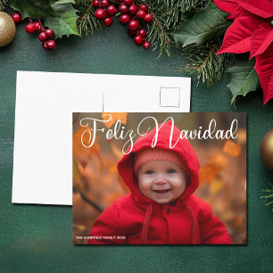 Cartes Pour Fêtes Annuelles Feliz Navidad White Script Photo Noël espagnol