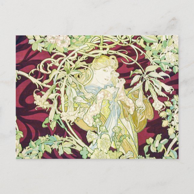 Cartes Pour Fêtes Annuelles Femme à marguerite - Mucha textile repro Noël (Devant)