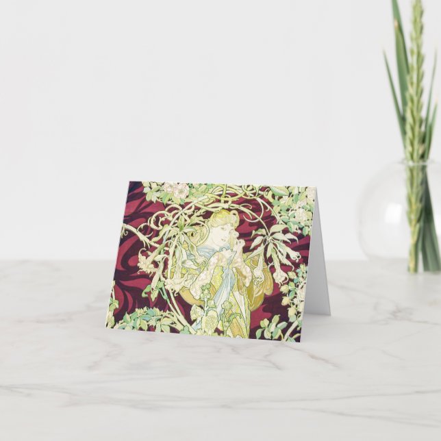 Cartes Pour Fêtes Annuelles Femme à marguerite - Mucha textile repro Noël (Devant)