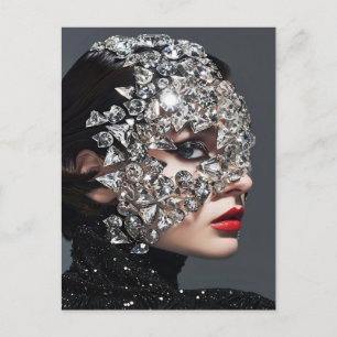 Cartes Pour Fêtes Annuelles Femme au Masque de Cristal Ornée de Cristaux Minér