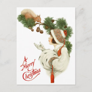 Cartes Pour Fêtes Annuelles Femme Befriends Squirel à l'heure de Noël