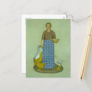 Cartes Pour Fêtes Annuelles Femme d'agriculteur avec poulets de Grant Wood