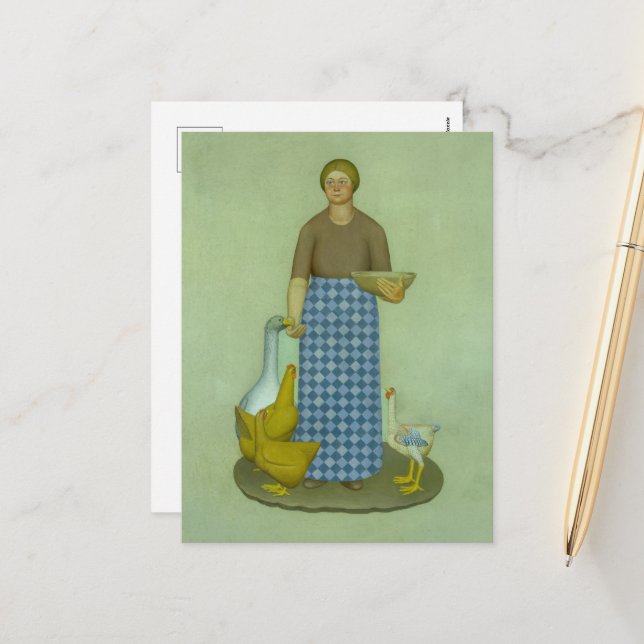 Cartes Pour Fêtes Annuelles Femme d'agriculteur avec poulets de Grant Wood (Devant/Arrière en situation)