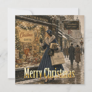 Cartes Pour Fêtes Annuelles Femme de 1950 faisant ses achats de Noël