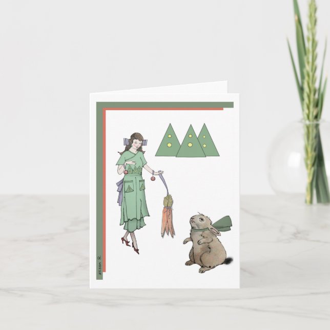 Cartes Pour Fêtes Annuelles Femme de Noël et lapin (Devant)