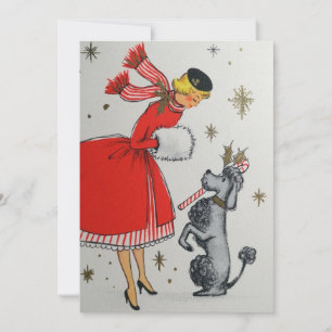 Cartes Pour Fêtes Annuelles Femme de Noël Rétro Vintage avec Poodle