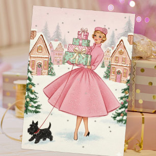 Cartes Pour Fêtes Annuelles Femme de Noël Rétro Vintage Avec Scotty Dog