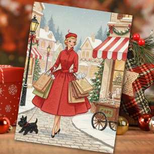 Cartes Pour Fêtes Annuelles Femme de Noël Rétro Vintage avec Scotty Dog