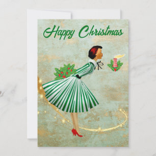 Cartes Pour Fêtes Annuelles Femme de Noël vintage 1950