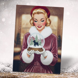 Cartes Pour Fêtes Annuelles Femme de Noël vintage rétro et boule à neige