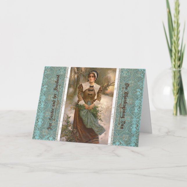 Cartes Pour Fêtes Annuelles Femme de pèlerin de Thanksgiving pour soeur et mar (Devant)