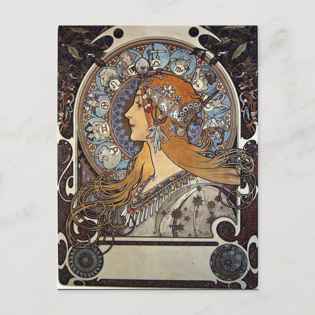 Cartes Pour Fêtes Annuelles Femme du Zodiac par Alphonse Mucha - Art Nouveau (Devant)