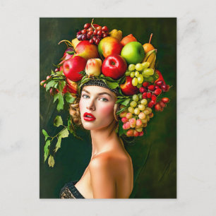 Cartes Pour Fêtes Annuelles Femme élégante avec chapeau de fruits de pomme
