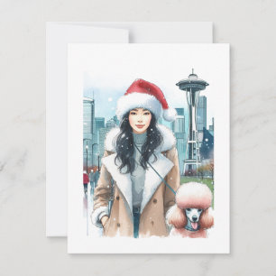 Cartes Pour Fêtes Annuelles Femme élégante Marcher Poodle à Seattle Noël