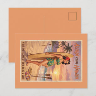 Cartes Pour Fêtes Annuelles Femme Hawaïenne de Style Rétro Épinglée