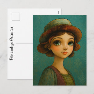 Cartes Pour Fêtes Annuelles Femme jolie anime rétro chapeau fantaisie vintage