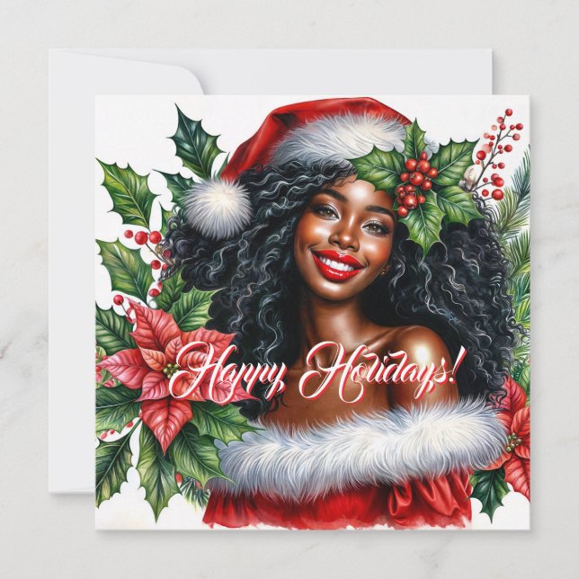 Cartes Pour Fêtes Annuelles Femme noire souriante Joyeuses Fêtes (Devant)