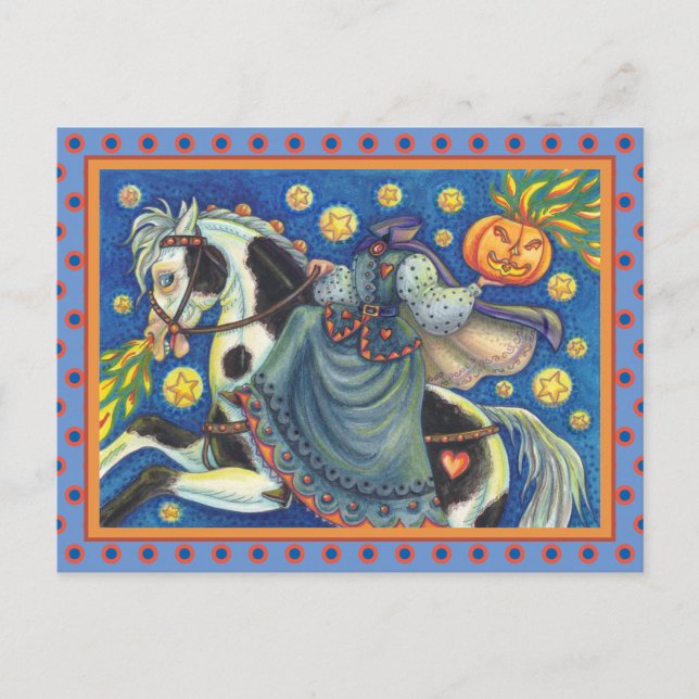 CARTES POUR FÊTES ANNUELLES FEMME SANS TÊTE, SIDESADDLE SUR HALLOWEEN PINTO (Devant)