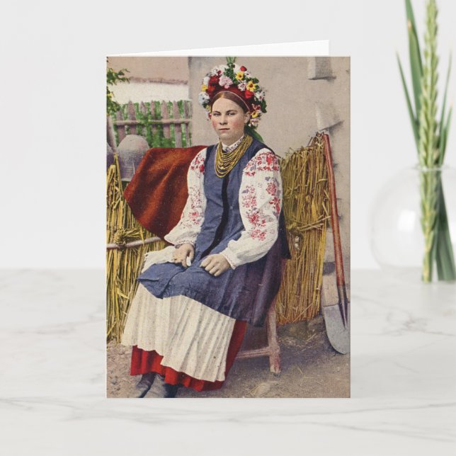 Cartes Pour Fêtes Annuelles Femme ukrainienne de style rétro (Devant)