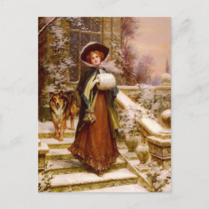 Cartes Pour Fêtes Annuelles Femme victorienne avec Collie Chien Noël