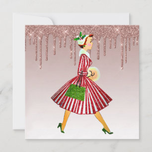 Cartes Pour Fêtes Annuelles femme vintage 1950 or rose coulant