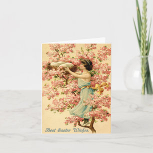 Cartes Pour Fêtes Annuelles Femmes vintages rassemblant de gros oeufs du nid