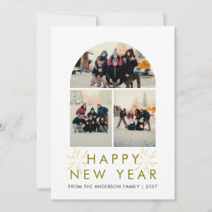 Cartes Pour Fêtes Annuelles Fenêtre élégante multi-photo Famille Bonne Année
