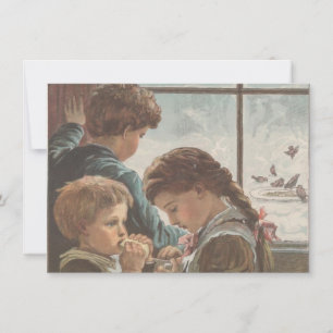 Cartes Pour Fêtes Annuelles Fenêtre Enfants Oiseaux Noël Blanc Imprimable