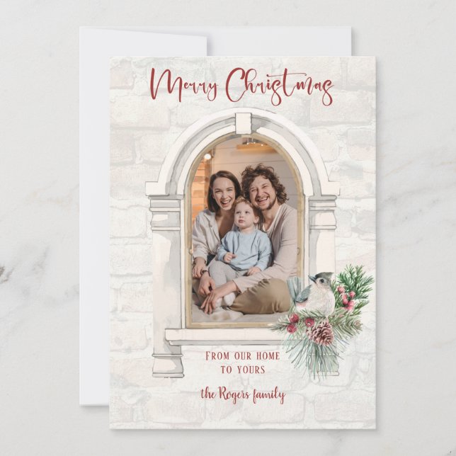 Cartes Pour Fêtes Annuelles Fenêtre Rustique aquarelle avec photo florale de N (Devant)