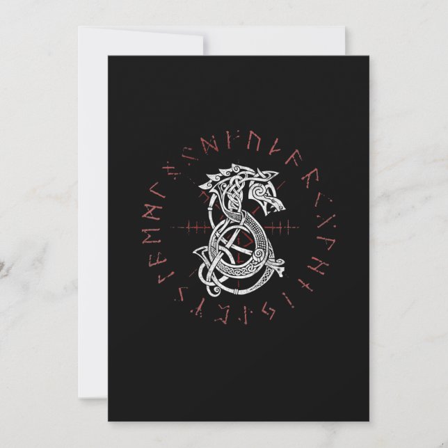 Cartes Pour Fêtes Annuelles Fenrir Wolf D'Odin Celtic Norse Runes Distorties (Devant)