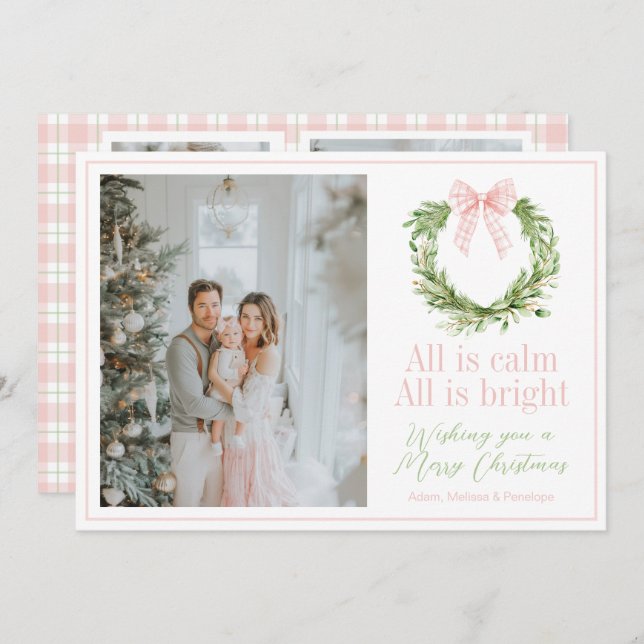 Cartes Pour Fêtes Annuelles Fer de Noël Pink Bow (Devant / Derrière)