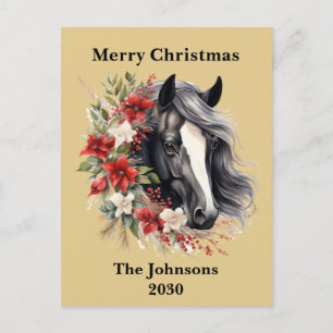 Cartes Pour Fêtes Annuelles Ferme Black Christmas Horse Wreath Poinsettia