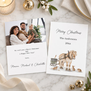 Cartes Pour Fêtes Annuelles Ferme de Noël Cheval Animaux Hiver Photo