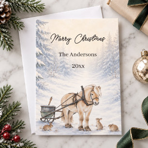 Cartes Pour Fêtes Annuelles Ferme de Noël Cheval Merveilleux Hiver