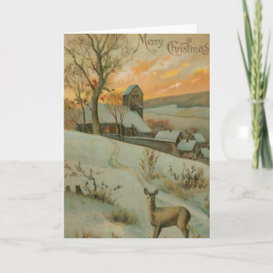 Cartes Pour Fêtes Annuelles Ferme de Noël Vintage avec cerf