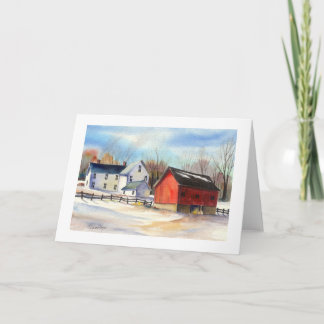 Cartes Pour Fêtes Annuelles Ferme d'hiver et grange rouge