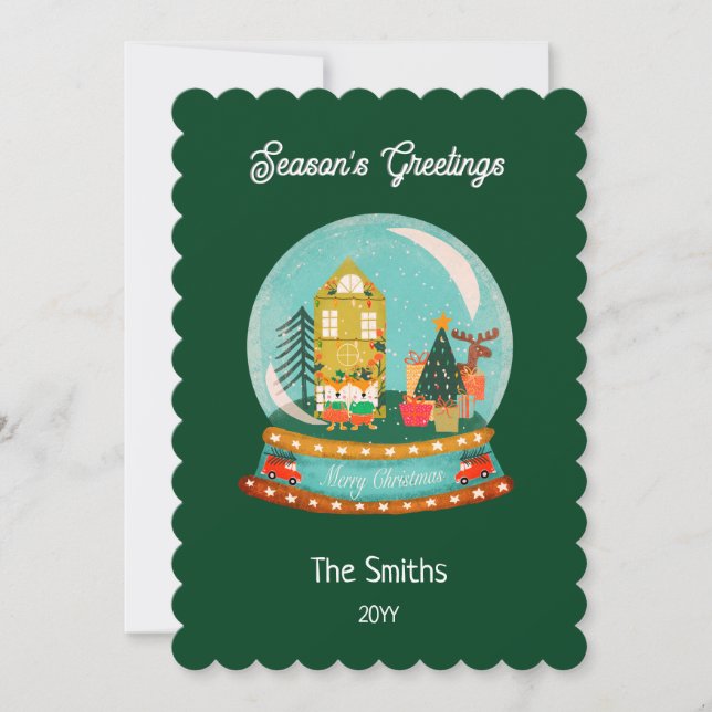 Cartes Pour Fêtes Annuelles Ferme Joyeux Noël Globe de neige Père Noël Deer (Devant)