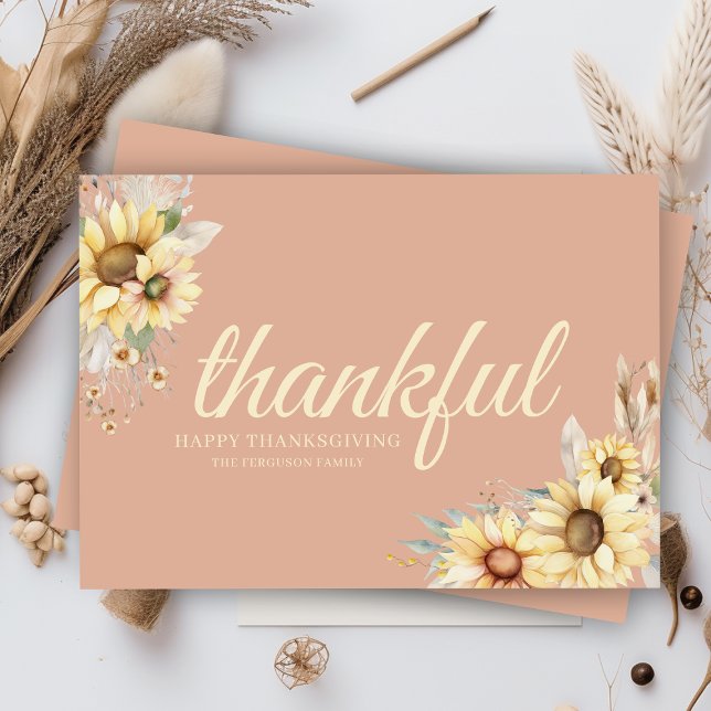 Cartes Pour Fêtes Annuelles Ferme Merci Floral Chic Bon thanksgiving (elegant thankful happy thanksgiving farmhouse floral cards with family or business name and message)