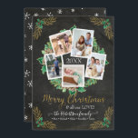 Cartes Pour Fêtes Annuelles Ferme Photo Wreath Gold Noël Chalkboard H<br><div class="desc">"Carte de vacances Farmhouse Photo Wreath Gold Chalkboard." Une couronne d'aquarelle de cônes de pin, de verdure sainte et de sapin sur un riche arrière - plan de tableau noir en détresse avec script de parties scintillant d'or, "Joyeux Noël" et votre message de famille dans la charmante typographie calligraphique. Des...</div>