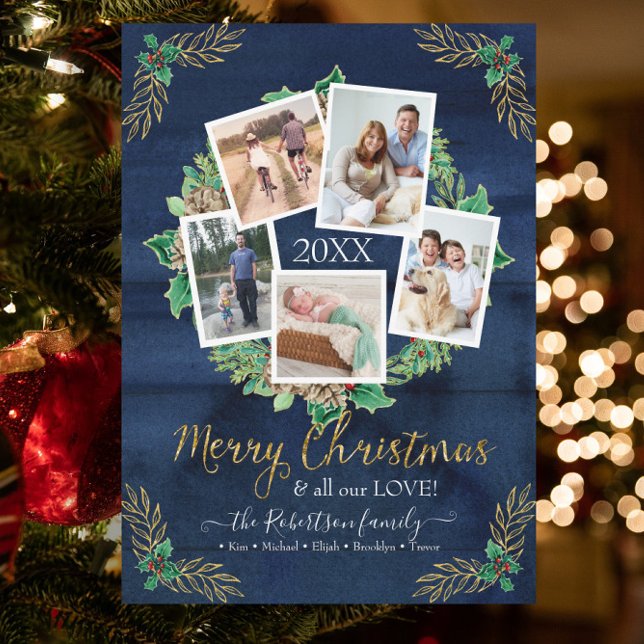 Cartes Pour Fêtes Annuelles Ferme Photo Wreath Noël Russe Marine Bois (Créateur téléchargé)