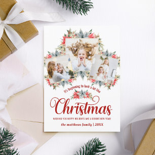 Cartes Pour Fêtes Annuelles Ferme Poinsettia Rouge & Blanc 3 Photo Collage