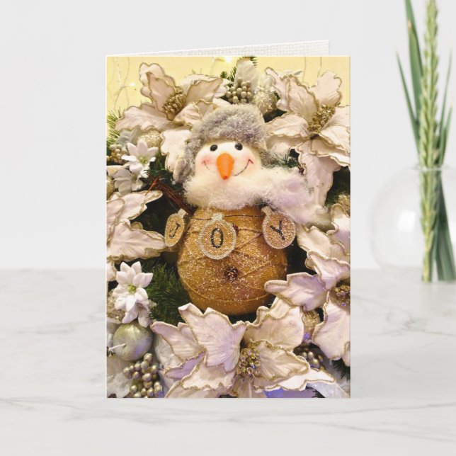 Cartes Pour Fêtes Annuelles Ferme Rustique Burlap Snowman Poinsettia vacances (Devant)